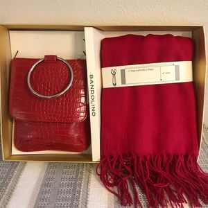 Bandolino Faux🐊 Crossbody purse, bag & Red Scarf ~ Gift Set NWT!